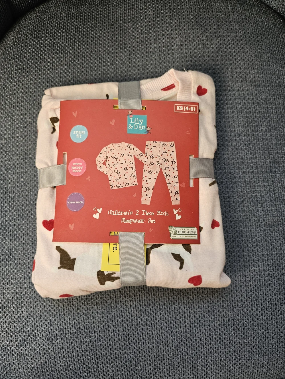 Lily & Dan Pink Heart and Dog Kids 2-Piece Sleepwear Set